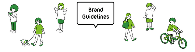 「Brand Guidelines」と書かれた吹き出しを中心に、6人のイラストが描かれている