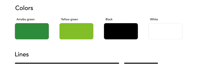 Colors: Ameba green, Yellow green, Black, White。Lines: Blackの線
