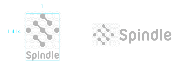 Spindleのロゴの構図。シンボルマークは1:1414の比率になっている。